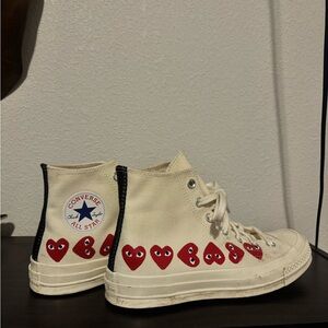 Comme des Garcons PLAY + Converse High-Top Sneakers - Cream and Red